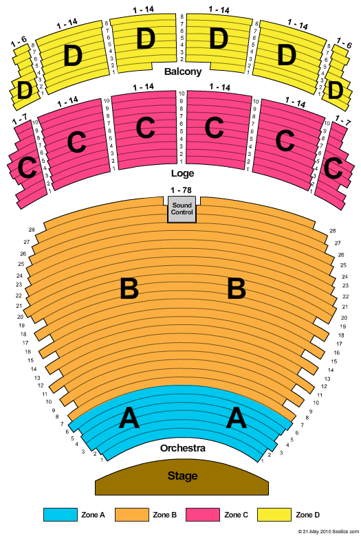 Terrace Theater at Long Beach Convention Center End Stage Zone Seating Chart